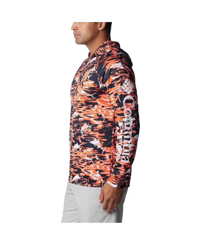 Men's Columbia Navy Auburn Tigers Pfg Terminal Tackle Omni-Shade Rippled Long Sleeve Hooded T-shirt