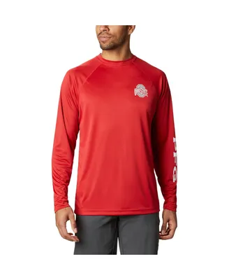 Men's Columbia Scarlet Ohio State Buckeyes Terminal Tackle Omni-Shade Raglan Long Sleeve T-shirt