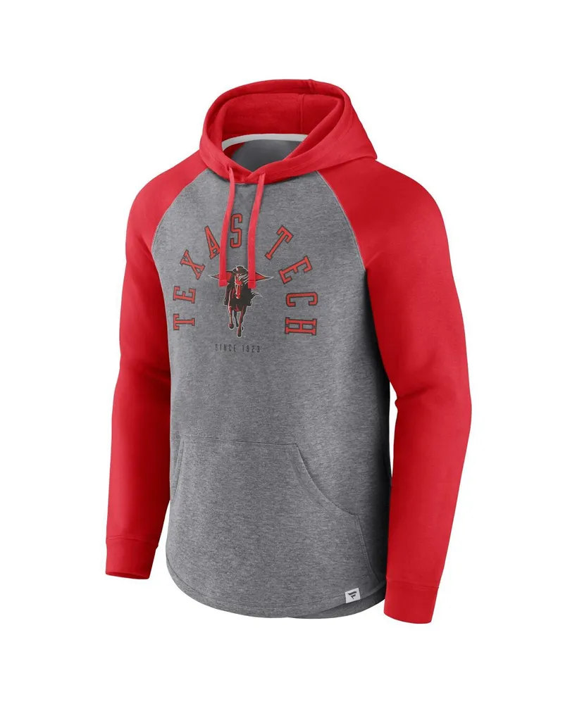 Men's Fanatics Red, Heather Gray Texas Tech Red Raiders Wrap Up Raglan Pullover Hoodie