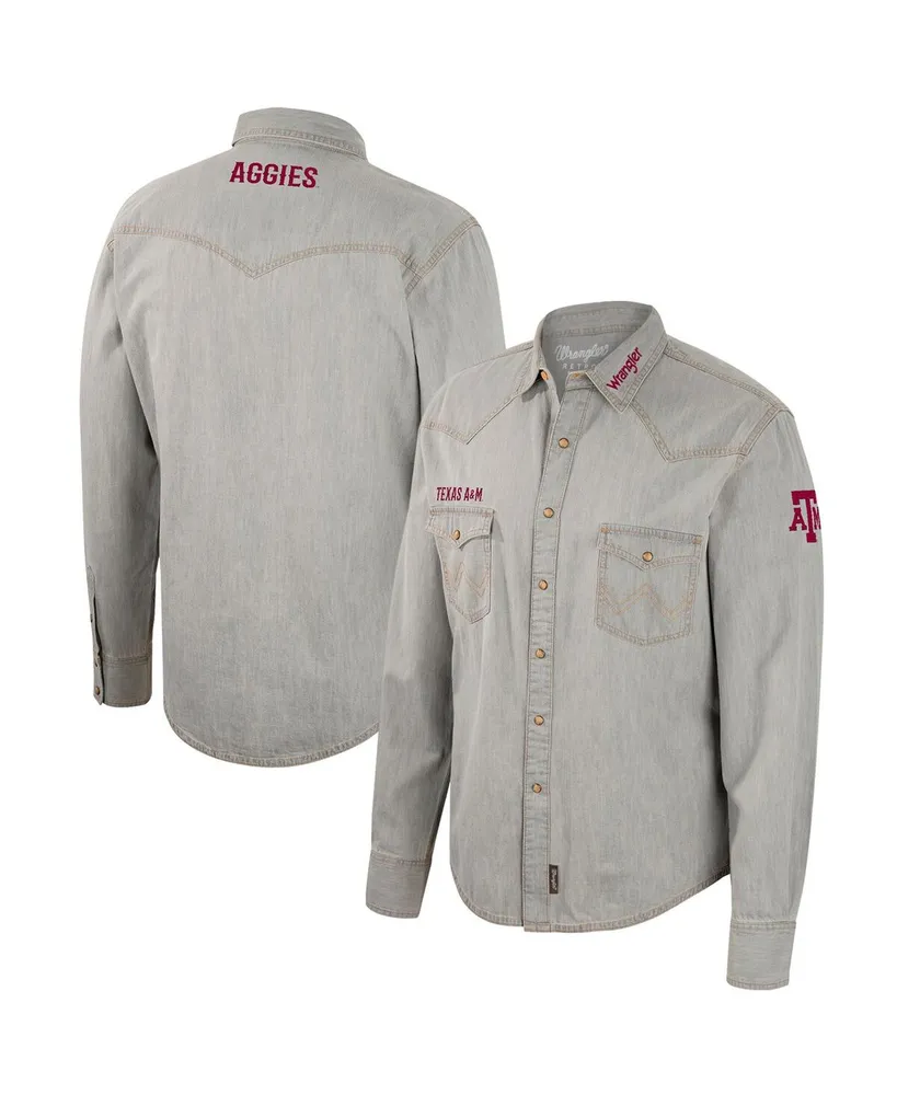 Men's Colosseum x Wrangler Gray Texas A&M Aggies Cowboy Cut Western Full-Snap Long Sleeve Shirt