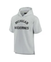 Men's and Women's Fanatics Signature Gray Michigan Wolverines Super Soft Fleece Short Sleeve Pullover Hoodie