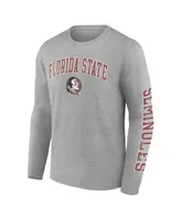 Men's Fanatics Heather Gray Florida State Seminoles Distressed Arch Over Logo Long Sleeve T-shirt