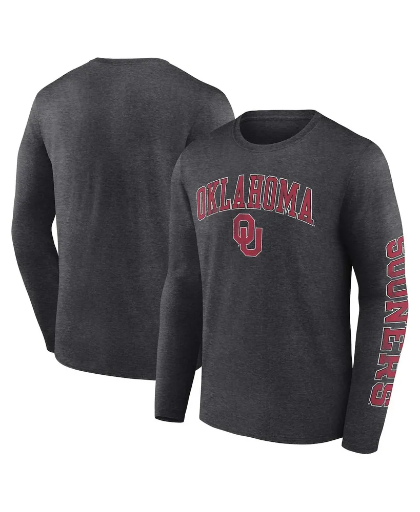 Men's Fanatics Heather Charcoal Oklahoma Sooners Distressed Arch Over Logo Long Sleeve T-shirt