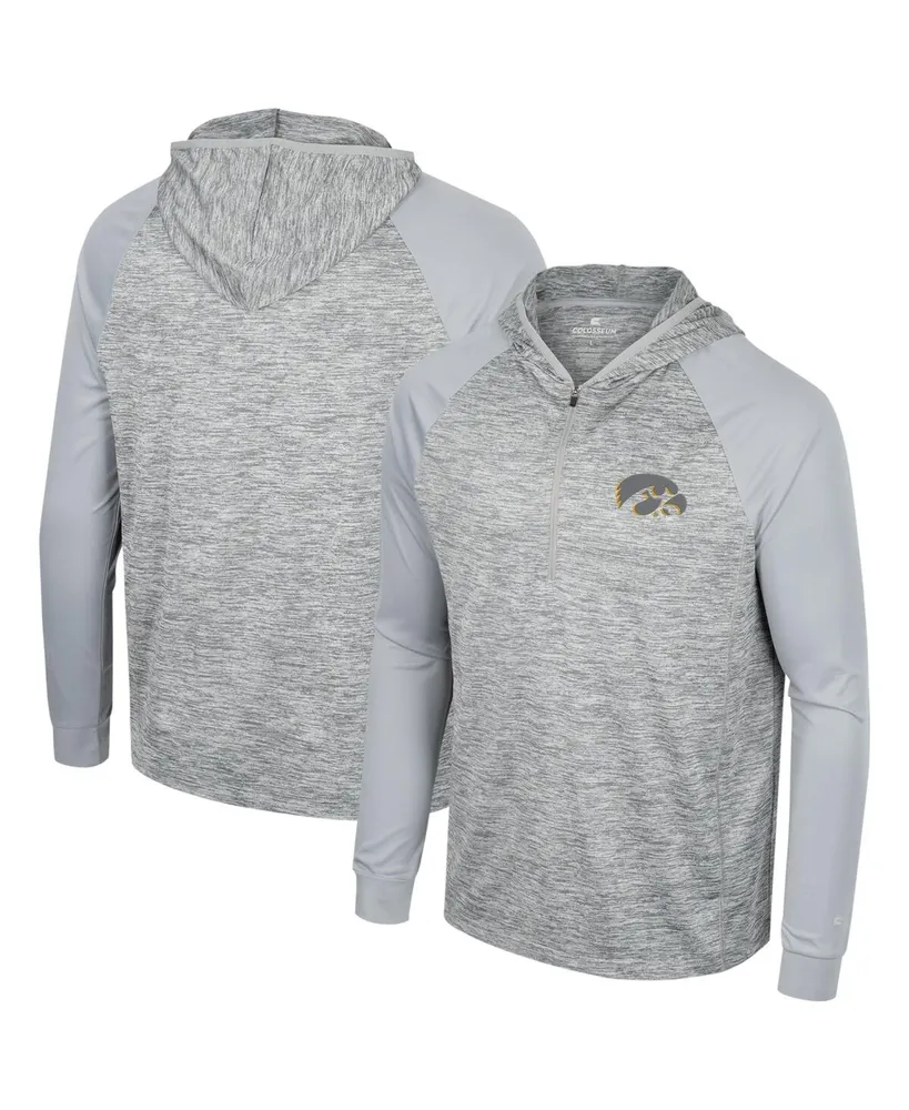 Men's Colosseum Gray Iowa Hawkeyes Cybernetic Raglan Quarter-Zip Hooded Top