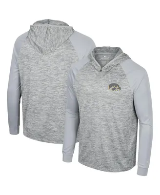 Men's Colosseum Gray Iowa Hawkeyes Cybernetic Raglan Quarter-Zip Hooded Top