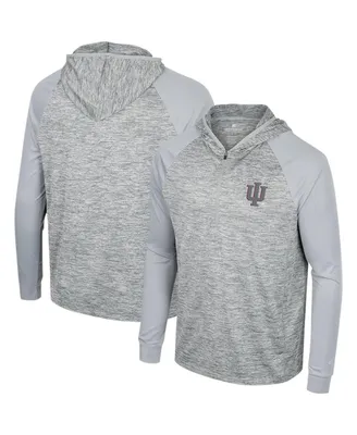 Men's Colosseum Gray Indiana Hoosiers Cybernetic Raglan Quarter-Zip Hooded Top