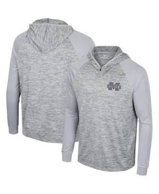 Men's Colosseum Gray Mississippi State Bulldogs Cybernetic Raglan Quarter-Zip Hooded Top