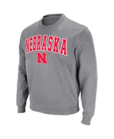Men's Colosseum Heather Gray Nebraska Huskers Arch & Logo Pullover Sweatshirt