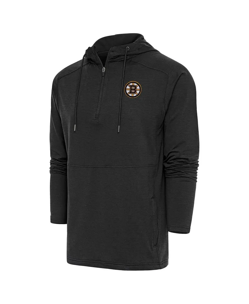 Men's Antigua Heather Black Boston Bruins Spikes Raglan Quarter-Zip Hoodie