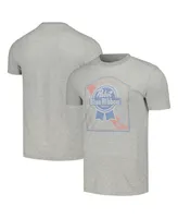 Men's American Needle Heather Gray Distressed Pabst Blue Ribbon Vintage-Like Fade T-shirt