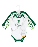 Hudson Baby Baby Boys Hudson Cotton Long-Sleeve Bodysuits, Lucky Charm, 0-3 Months