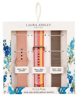 Laura Ashley Women's Rose Gold-Tone Mesh, Red Grosgrain and Pink Silicone Strap Sets Compatible with Apple Watch 38mm, 40mm, 41mm