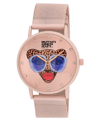Kendra Dandy Women's Quartz Bouffants and Broken Hearts Pink Mesh Alloy Watch 38mm