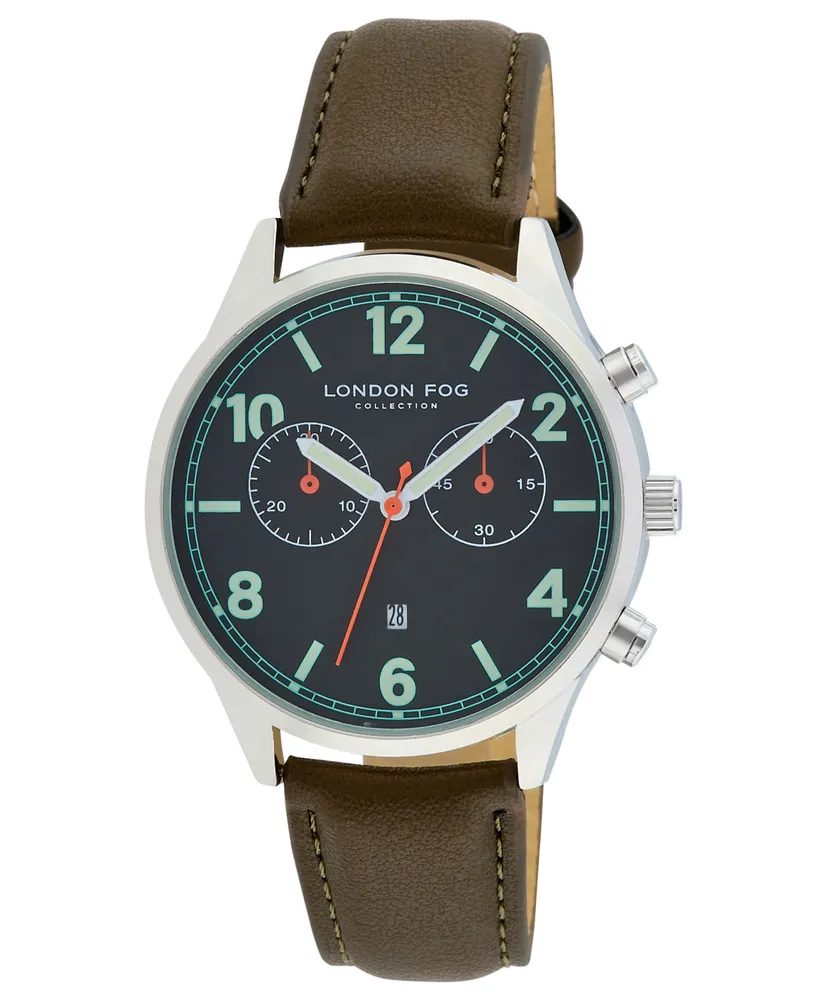 London Fog Multi Function Khaki Faux Leather Watch 42mm