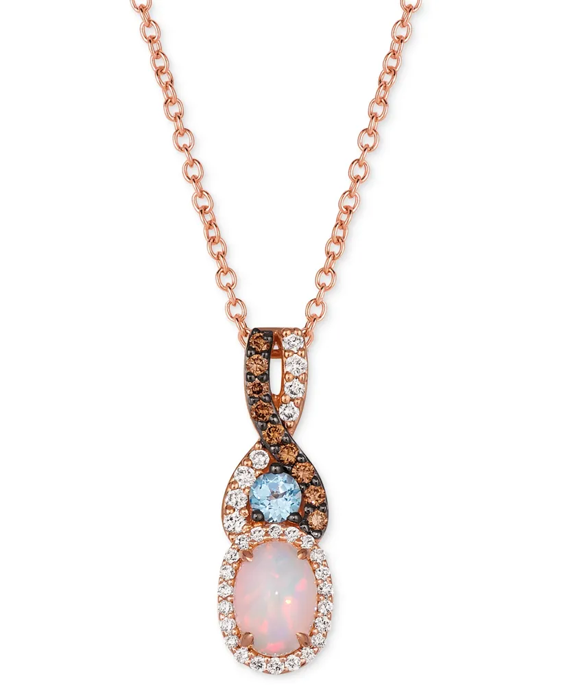 Le Vian Neopolitan Opal (1/2 ct. t.w.), Blue Topaz (1/10 ct. t.w.), & Diamond (1/4 ct. t.w.) Twist 18" Pendant Necklace in 14k Rose Gold