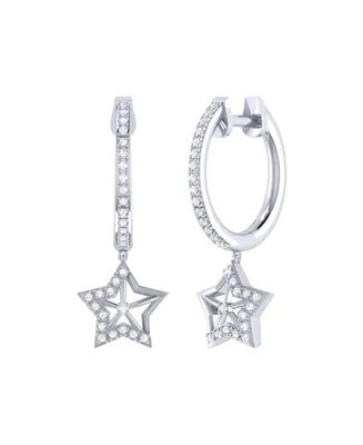 LuvMyJewelry Lucky Star Design Sterling Silver Diamond Hoop Women Earring