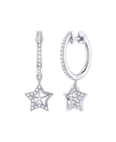 LuvMyJewelry Lucky Star Design Sterling Silver Diamond Hoop Women Earring