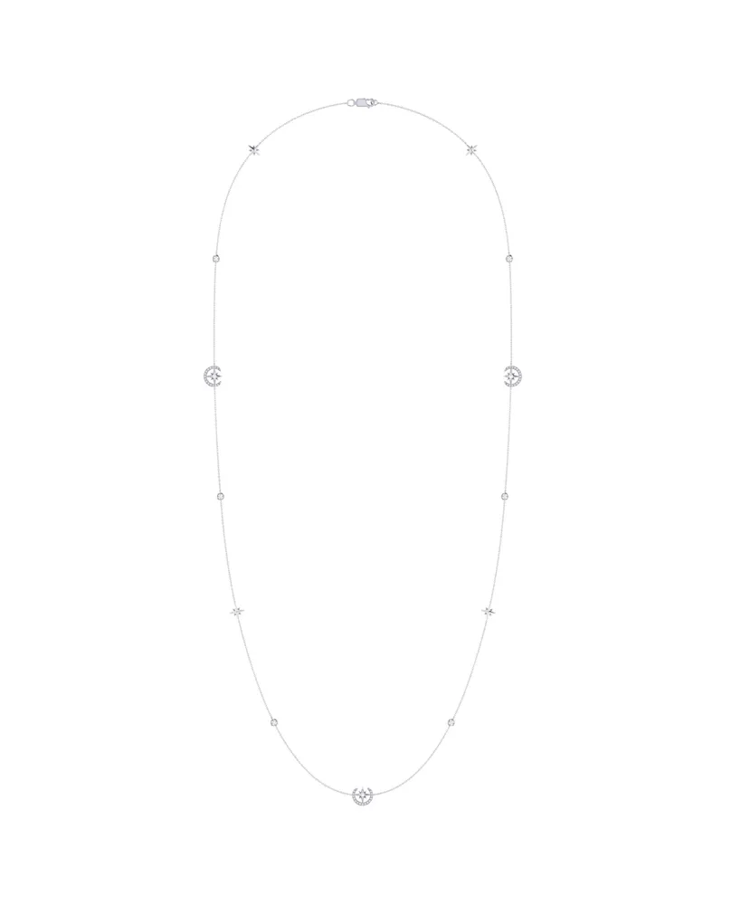 LuvMyJewelry North Star Crescent Layered Design Sterling Silver Diamond Necklace