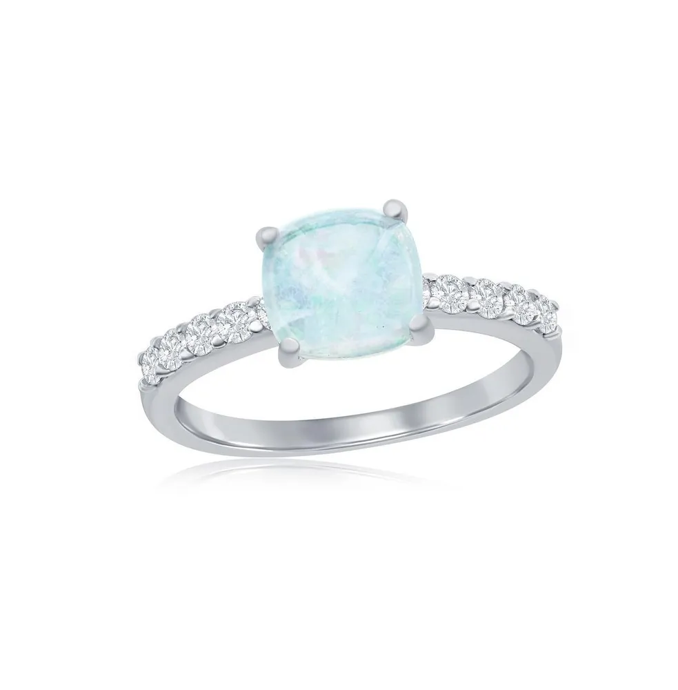 Sterling Silver Square Opal and Cz Ring