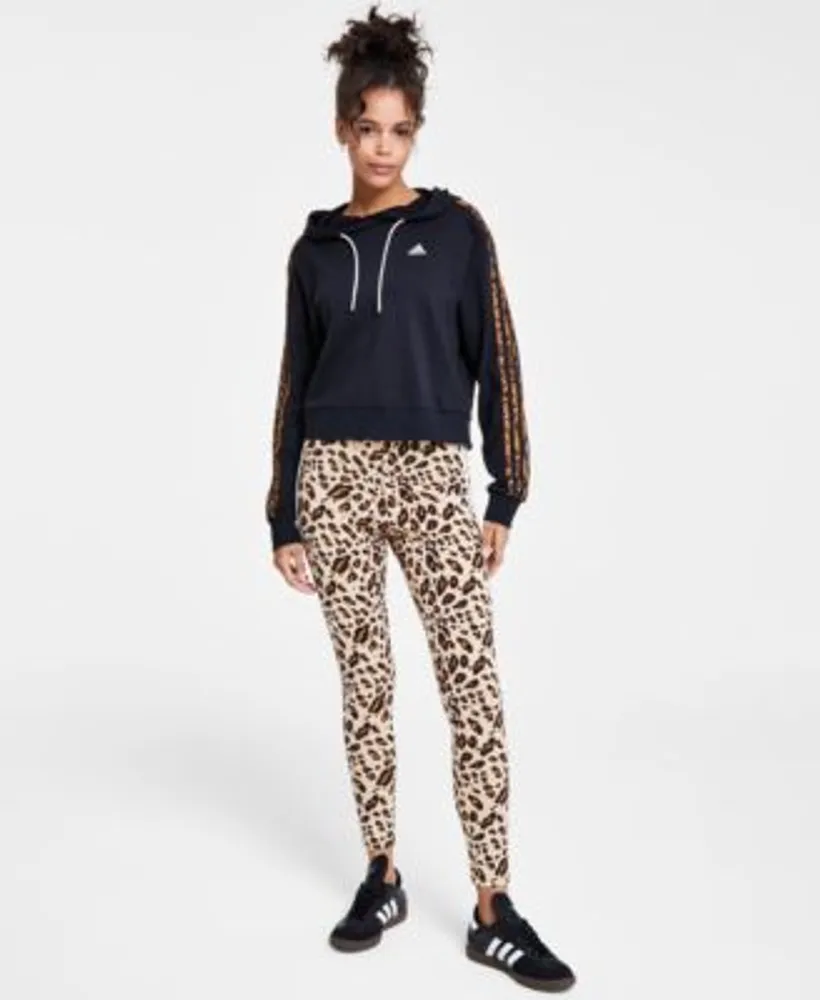 Adidas Womens Essentials Animal Print 3 Stripes Cropped Hoodie