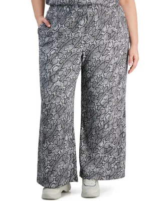 Bar Iii Trendy Plus Snakeskin-Print Pull-On Pants, Created for Macy's