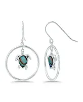 Macy's Abalone Inlay Turtle Circle Fishhook Drop Earrings