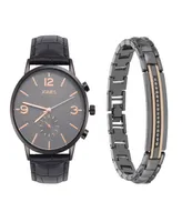 Jones New York Men's Analog Black Croc Leather Strap Watch 42mm Bracelet Gift Set