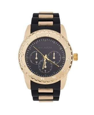 Rocawear Men's Analog Matte Black and Shiny Gold-Tone Link Rubber Strap Watch 51mm