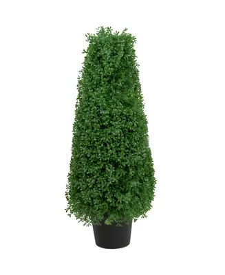 30" Artificial Boxwood Cone Topiary Tree with Round Pot Unlit