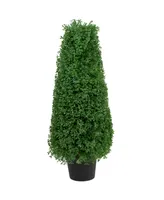 30" Artificial Boxwood Cone Topiary Tree with Round Pot Unlit