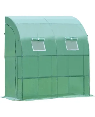 Aoodor 6.3ft. x 3.3ft. 7.2ft. Green Walk-in Greenhouse Lean to Portable Wall Two Zipper Door