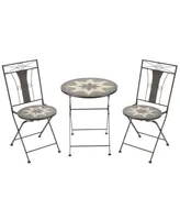 Outsunny 3 Piece Outdoor Patio Dining Bistro Set, 2 Folding Chairs, 8 Pointed Star Mosaic Folding Center Table for Garden, Poolside, Porch
