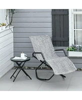 Outsunny Garden Rocking Sun Lounger, Outdoor Zero-Gravity Folding Reclining Rocker Lounge Chair for Sunbathing, Grey