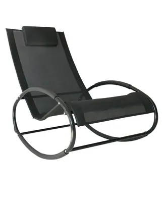 Outsunny Patio Rocking Lounge Chair Orbital Zero Gravity Seat Pool Chaise w/ Pillow Black