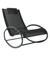 Outsunny Patio Rocking Lounge Chair Orbital Zero Gravity Seat Pool Chaise w/ Pillow Black