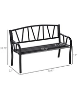 Outsunny 2-Seater Outdoor Garden Patio Bench with a Solid Metal Build, Decorative Backrest, & Ergonomic Comfort Armrests