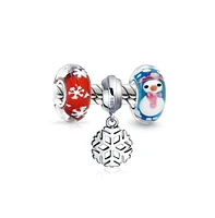 Christmas Snowman Snowflake Murano Glass Mix Set Of 3 Sterling Silver Spacer Dangle Bead Bundle Fits European Charm Bracelet