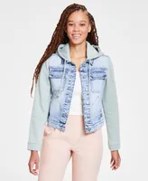 Celebrity Pink Juniors' Fleece Hooded Denim Jacket