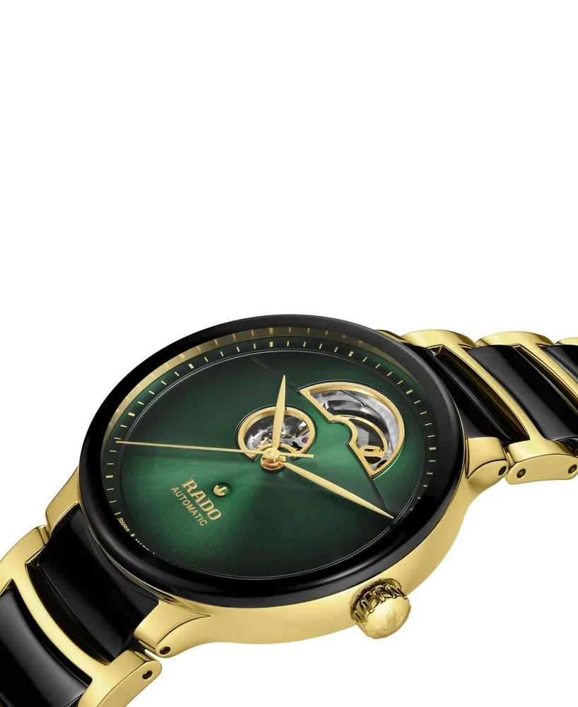 Rado Unisex Swiss Automatic Centrix Open Heart Black Ceramic & Gold Pvd Stainless Steel Bracelet Watch 40mm