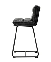 Glitzhome Set of 2 Leatherette Modern Thick Bar Stool with Metal Legs