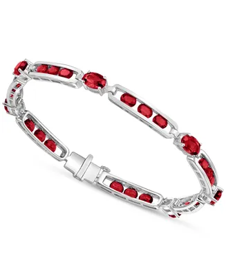 Synthetic Ruby Link Bracelet Sterling Silver (Also Sapphire)