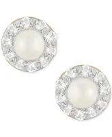 Children's Cultured Freshwater Pearl (3mm) and Crystal Stud Earrings in 14k Gold