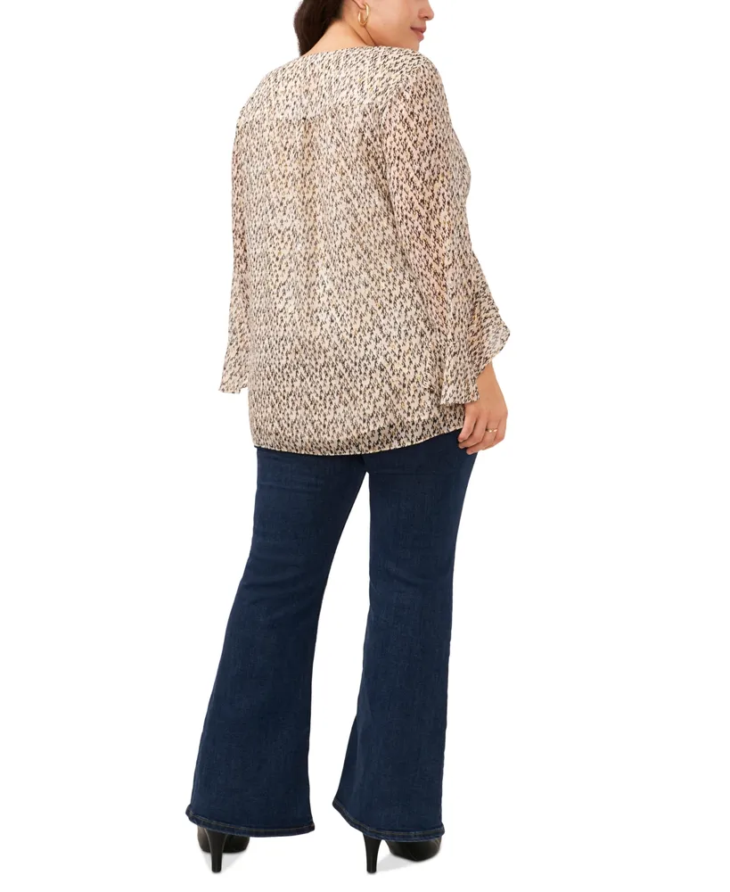 Vince Camuto Plus Printed Flutter-Sleeve Blouse