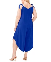 Vince Camuto Plus Solid Tie Shoulder Angled Hem Jumpsuit