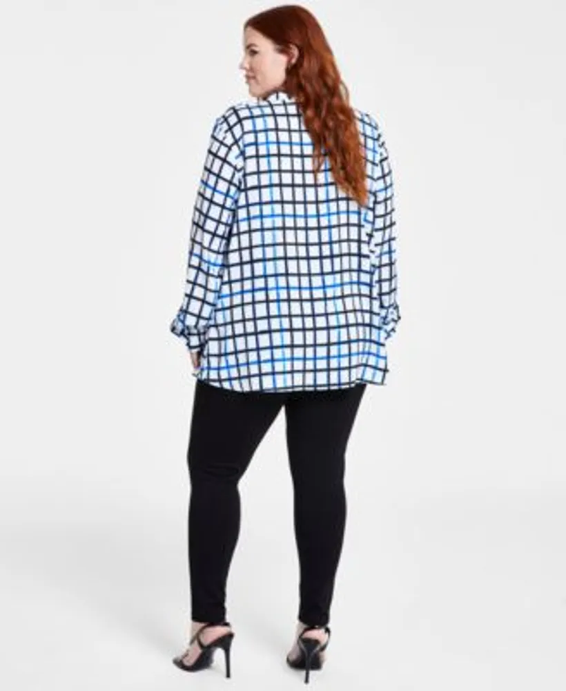 Calvin Klein Plus Size Windowpane Print Utility Shirt Pull On Skinny Compression Pants