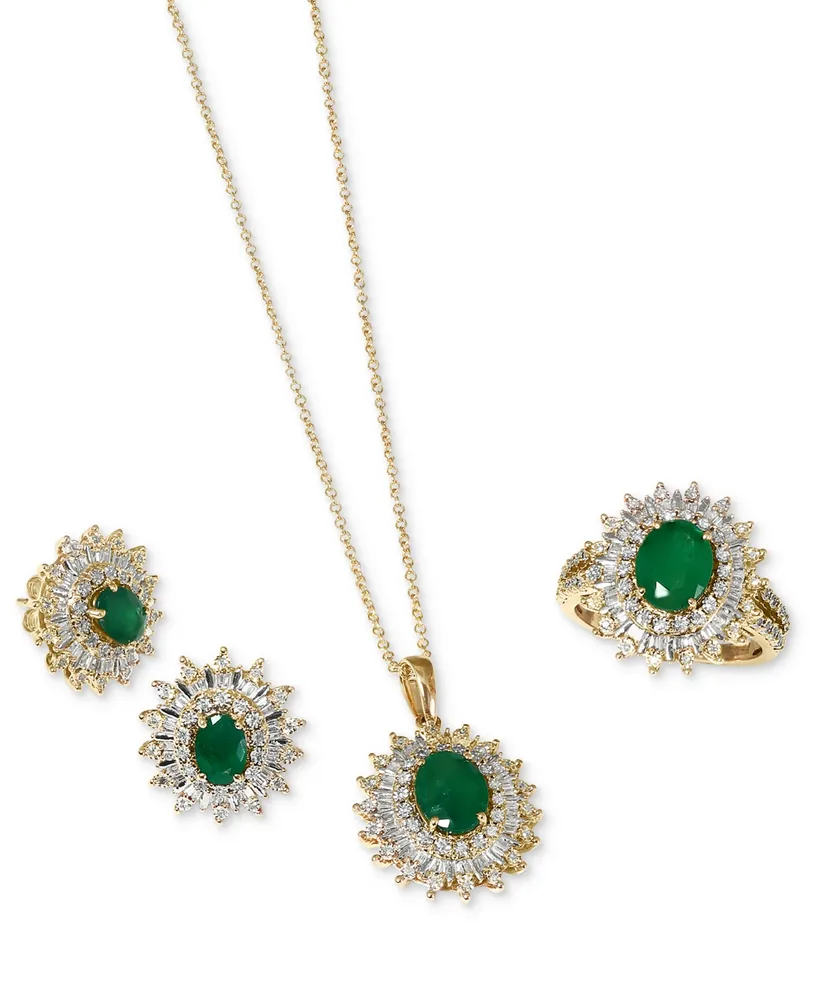 Effy Emerald (1-1/2 ct. t.w.) & Diamond (1/5 ct. t.w.) Halo 18" Pendant Necklace in 14k Gold
