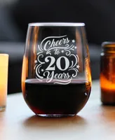 Bevvee Cheers to 20 Years 20th Anniversary Gifts Stem Less Wine Glass, 17 oz