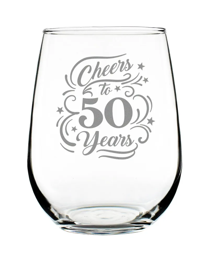 Bevvee Cheers to 50 Years 50th Anniversary Gifts Stem Less Wine Glass, 17 oz