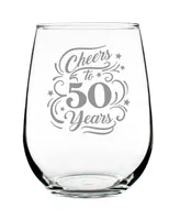 Bevvee Cheers to 50 Years 50th Anniversary Gifts Stem Less Wine Glass, 17 oz