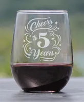 Bevvee Cheers to 5 Years 5th Anniversary Gifts Stem Less Wine Glass, 17 oz